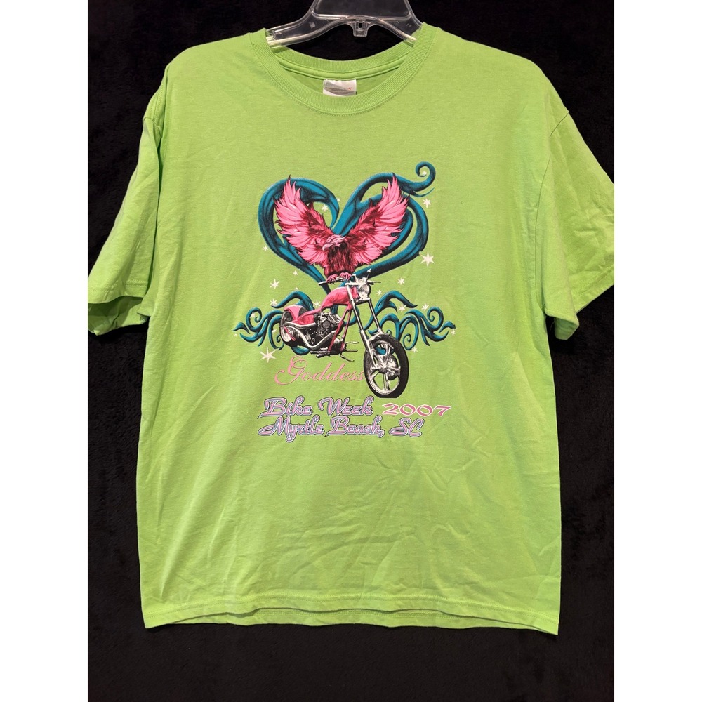 Hanes T-Shirt Womens L Green Goddess Bike Week 2007 Myrtle Beach SC Large